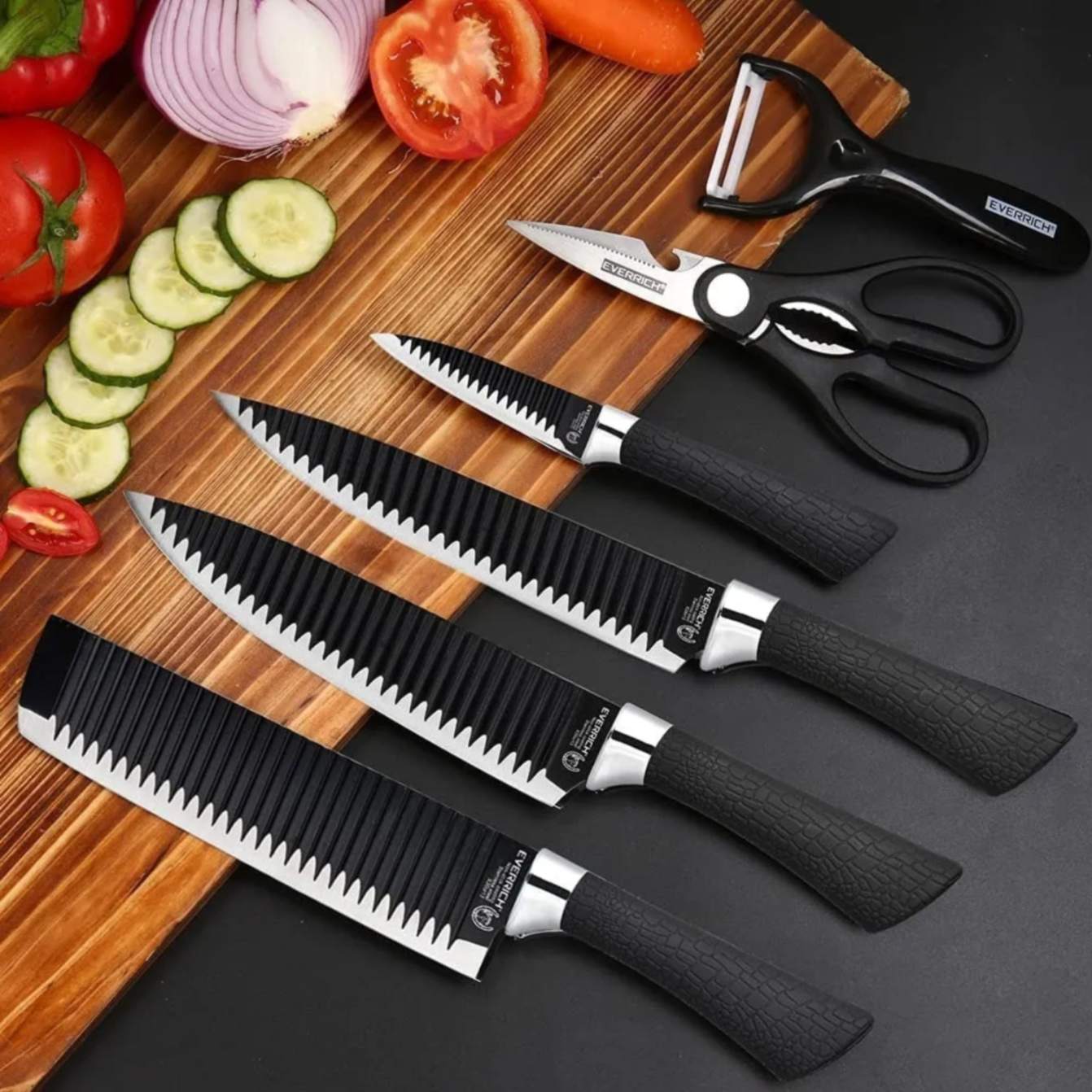 Set De 6 Cuchillos Juego Cuchillos Cocina Color Negro